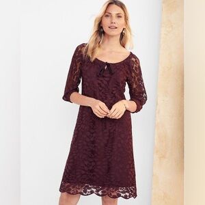 Garnet Hill Lace Overlay Mini Dress in Deep Plum